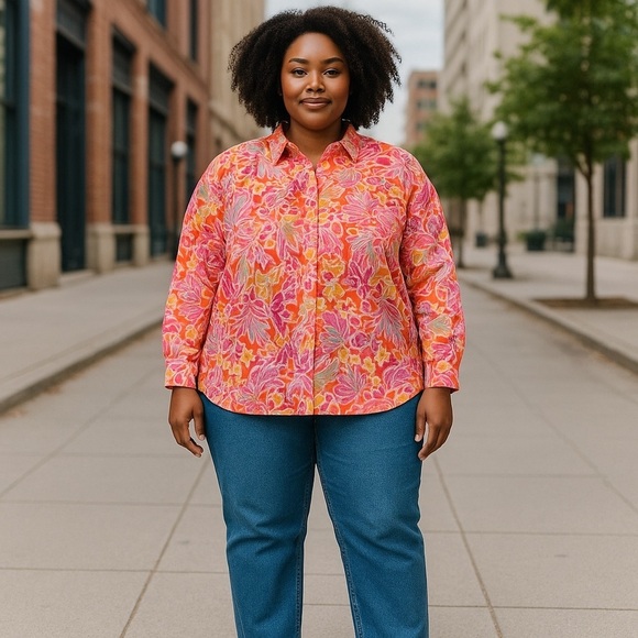 EUC Chaps Sheer Floral Button Down Blouse in Vibrant Colors Size 3X - Picture 1 of 5